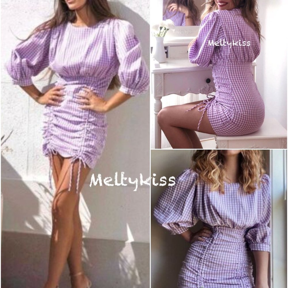 ZARA LIGHT MAUVE GINGHAM CORDUROY DRESS Sz-S/M